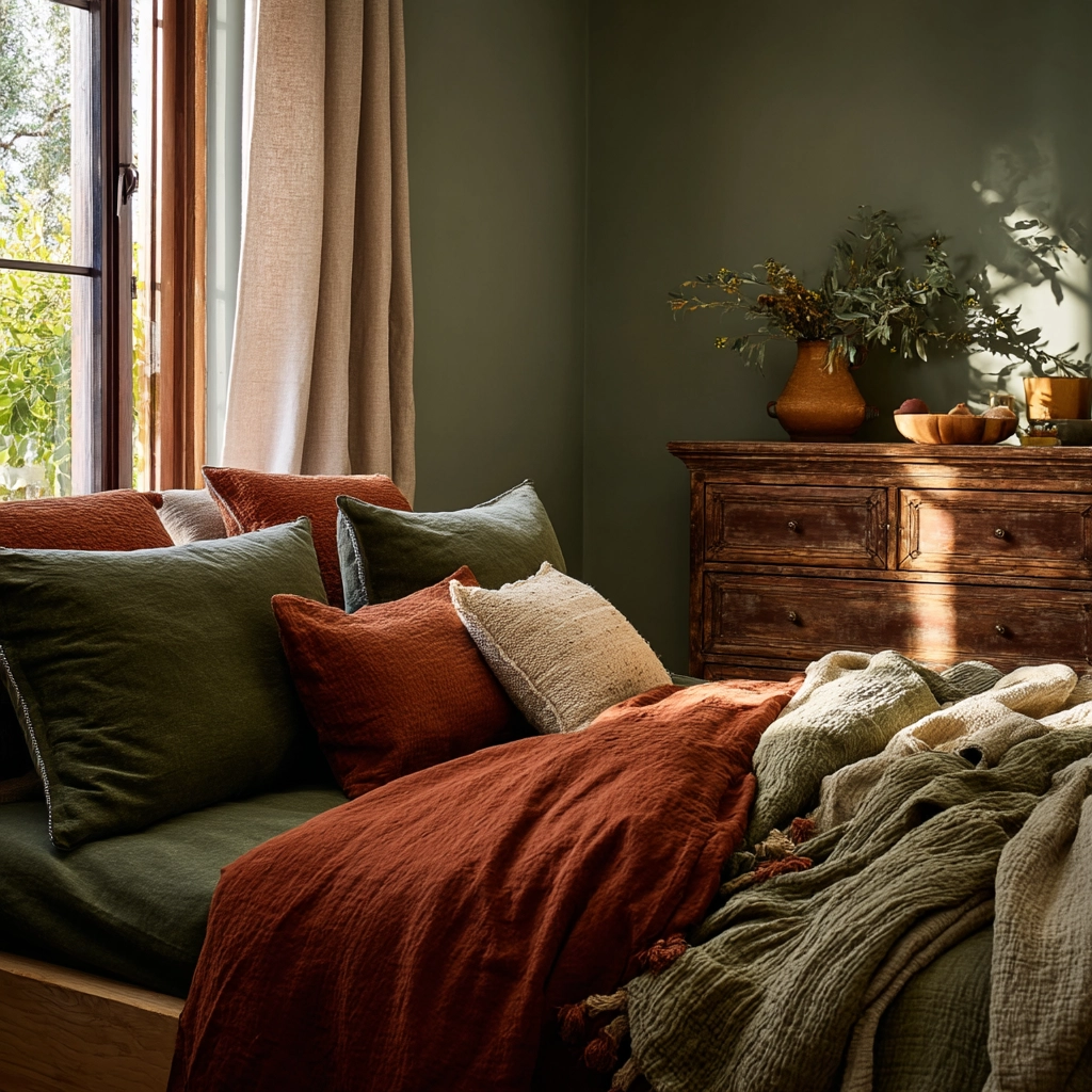 green and terracotta bedroom 13