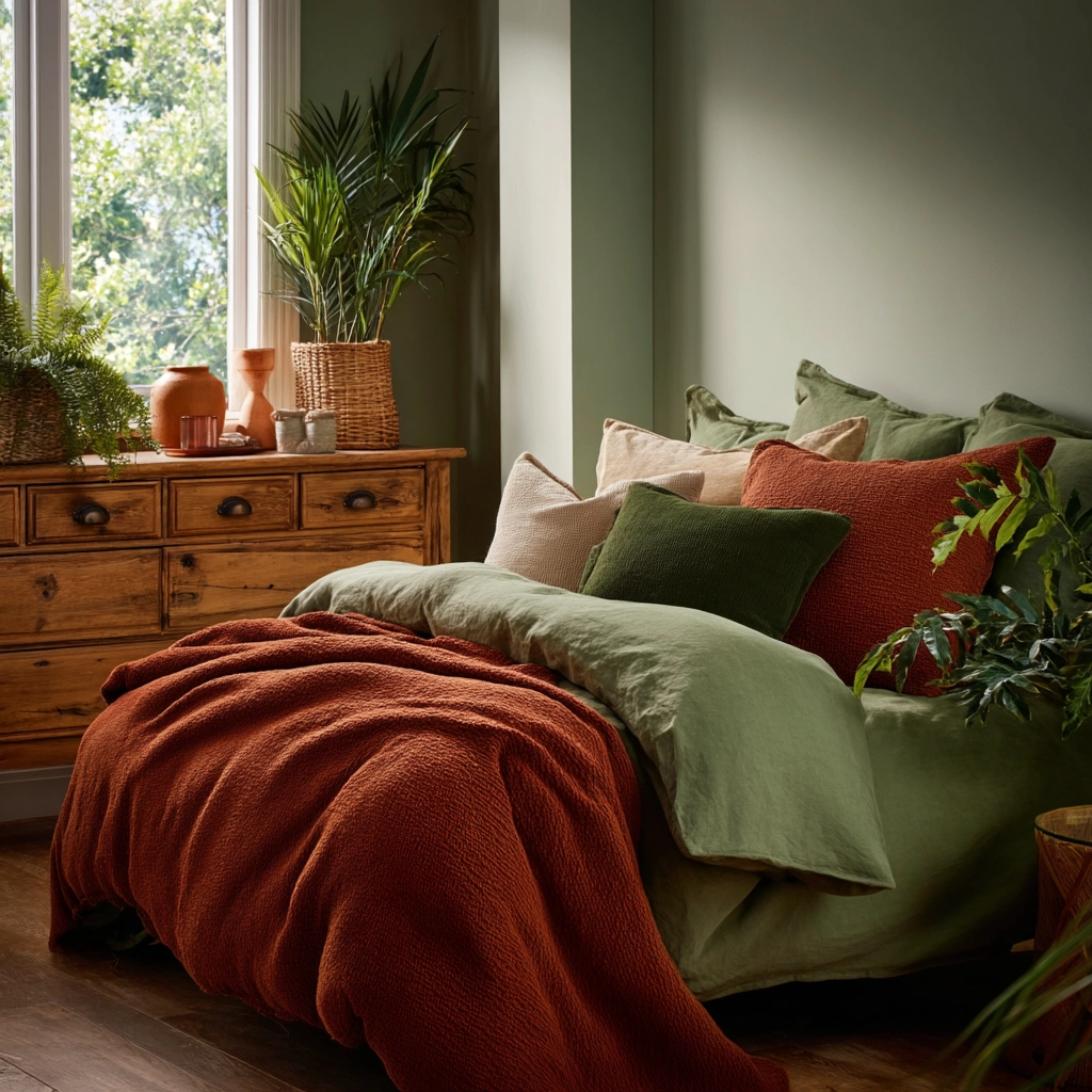 green and terracotta bedroom 14
