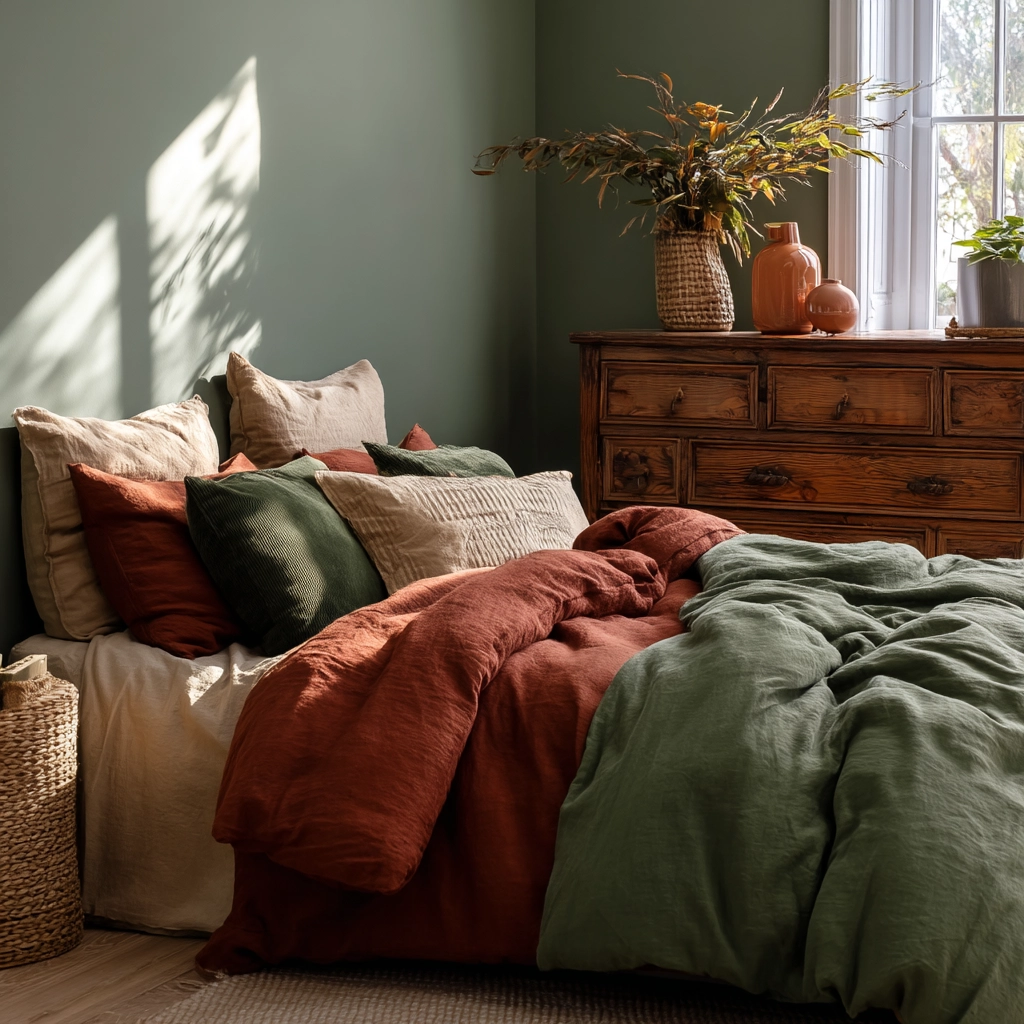 green and terracotta bedroom 15