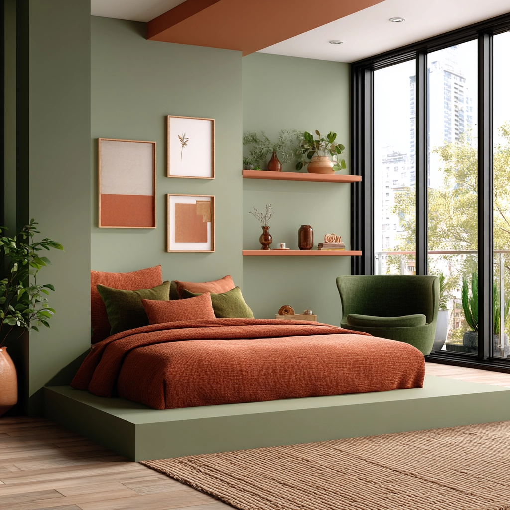 green and terracotta bedroom 17