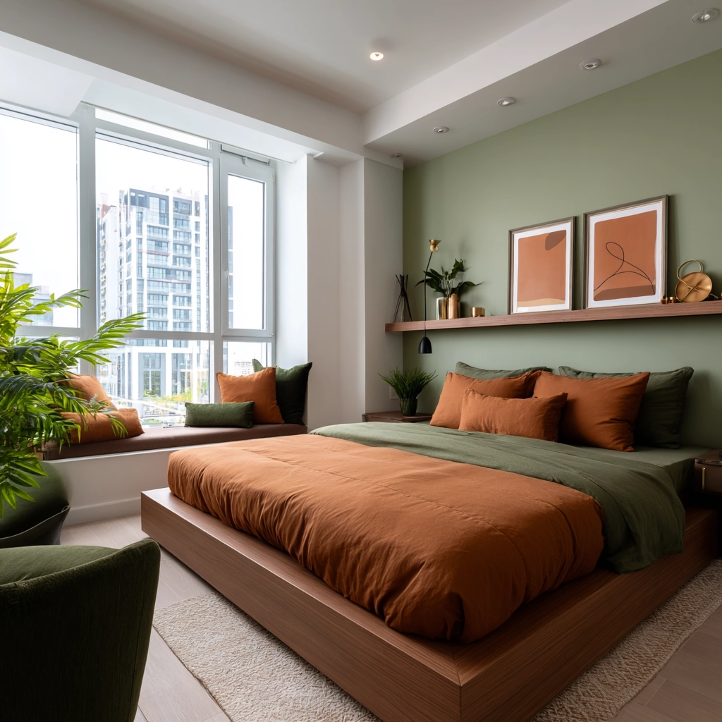 green and terracotta bedroom 18