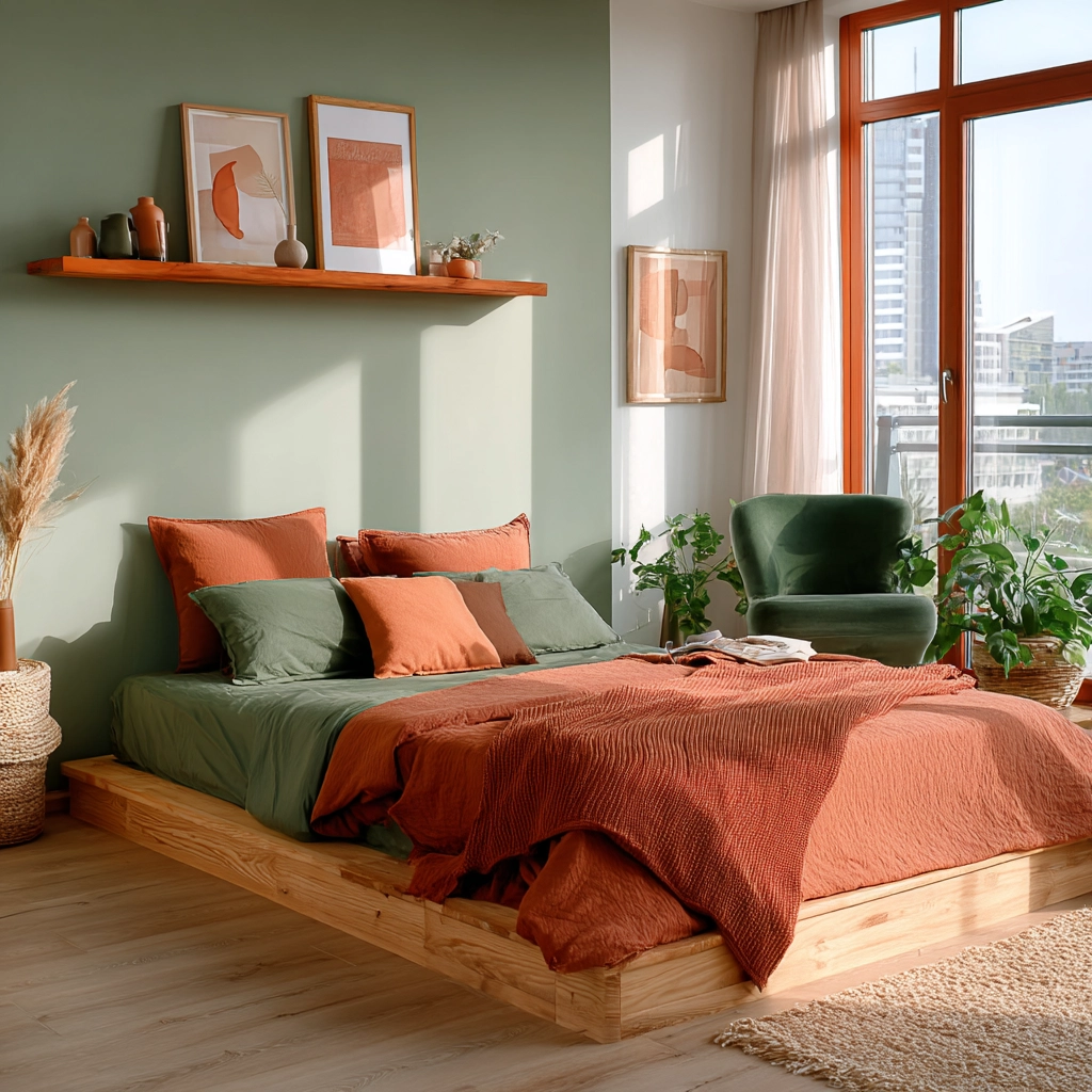 green and terracotta bedroom 19