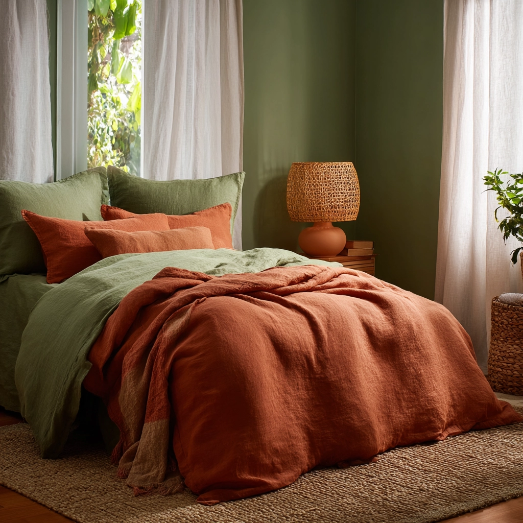 green and terracotta bedroom 2