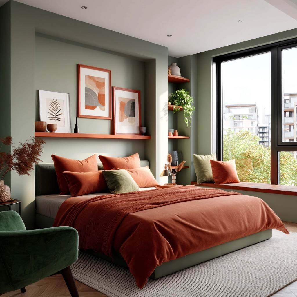 green and terracotta bedroom 20