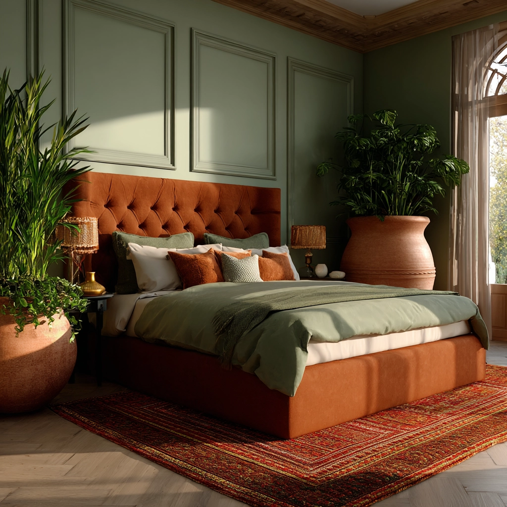 green and terracotta bedroom 21