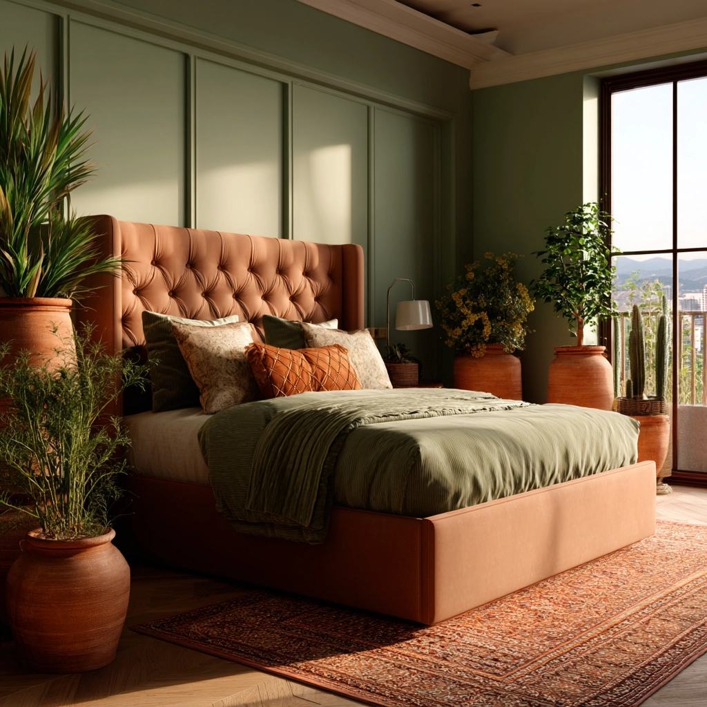 green and terracotta bedroom 23
