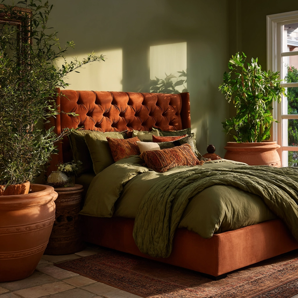 green and terracotta bedroom 24