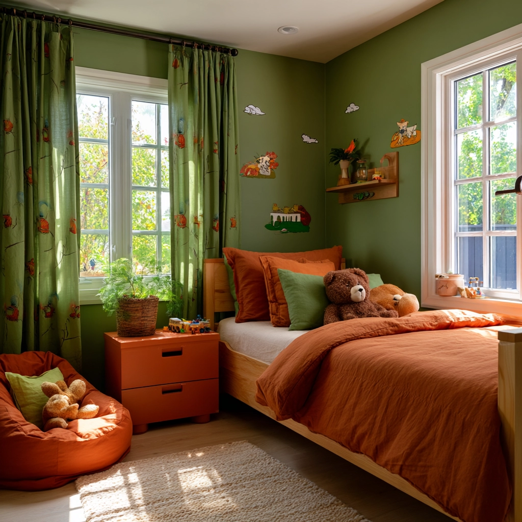 green and terracotta bedroom 25