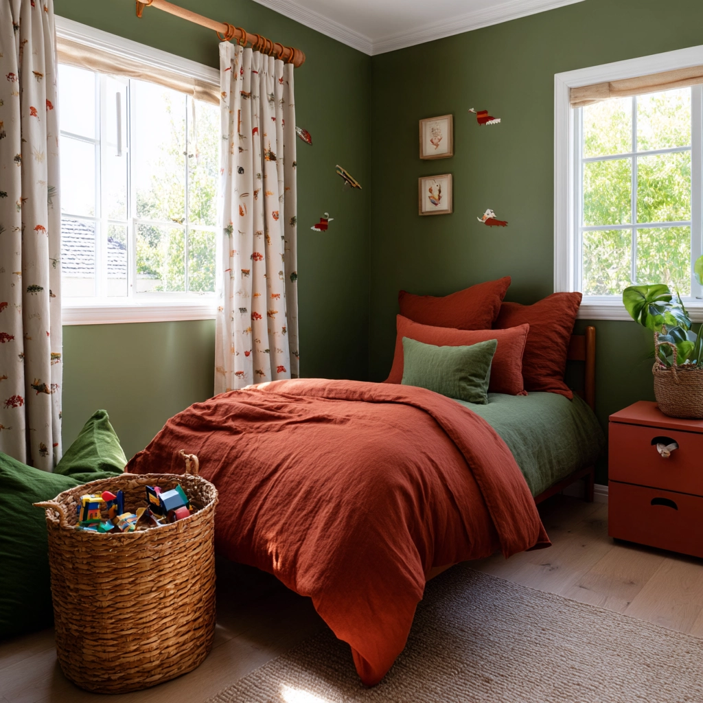 green and terracotta bedroom 26