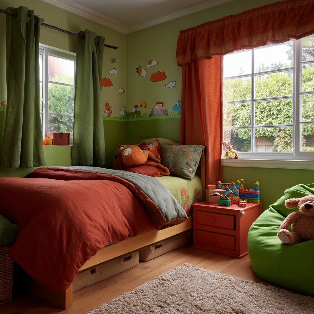 green and terracotta bedroom 27