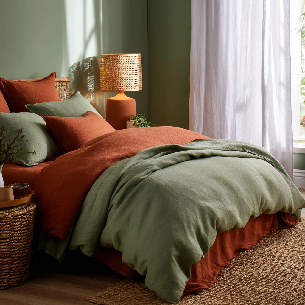 green and terracotta bedroom 3