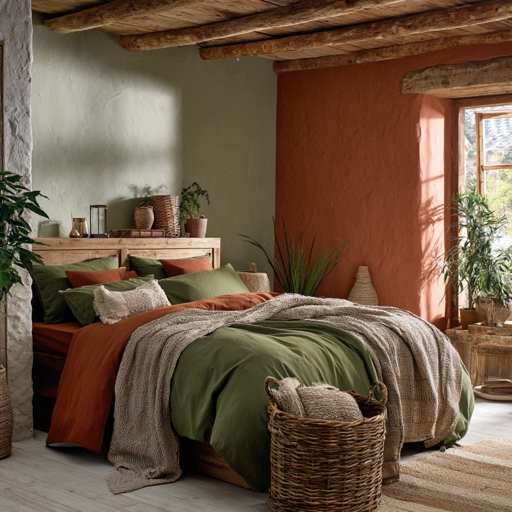green and terracotta bedroom 30