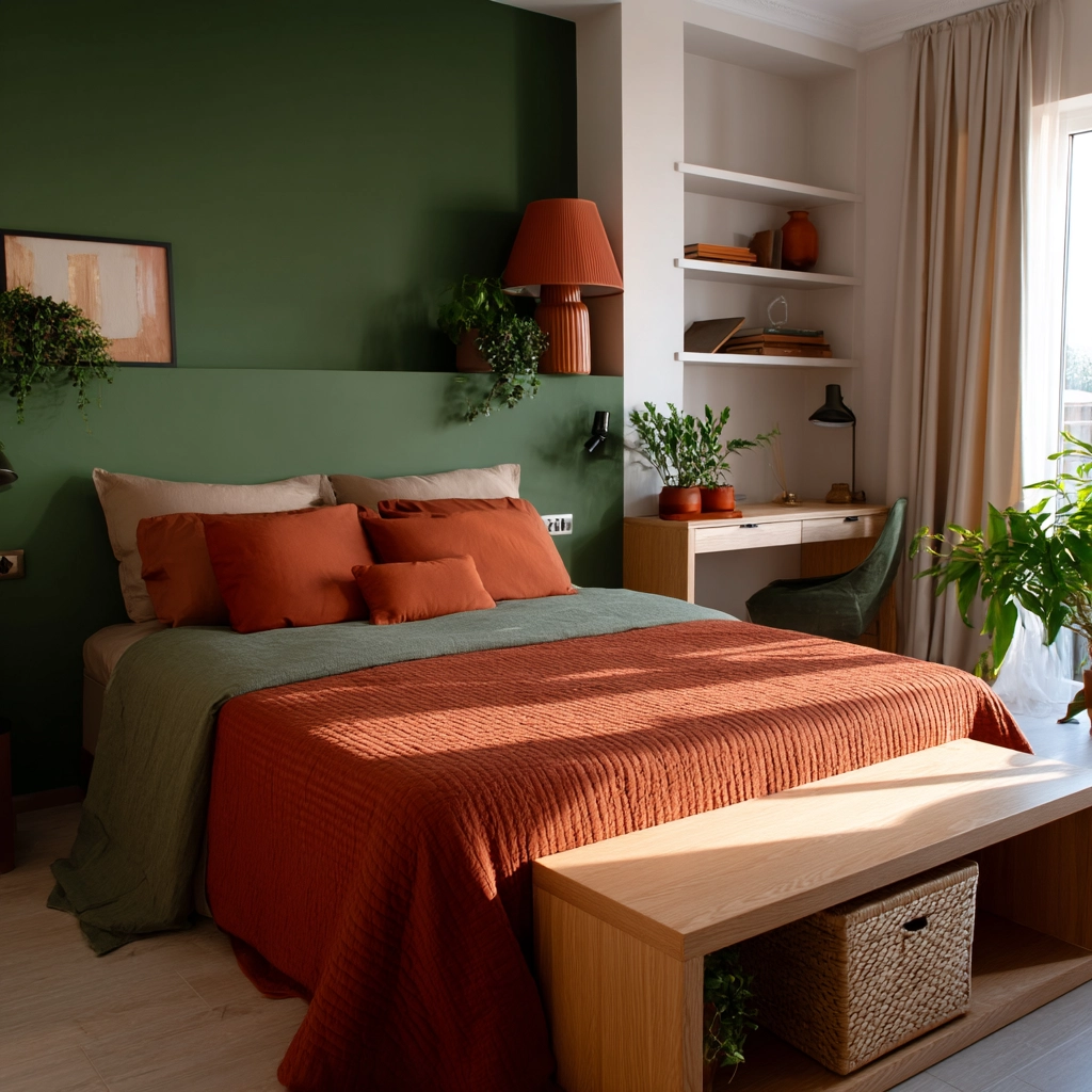 green and terracotta bedroom 33