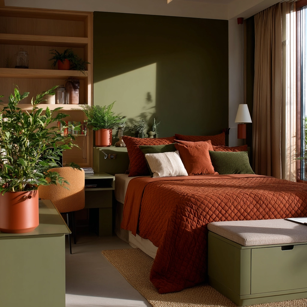 green and terracotta bedroom 34