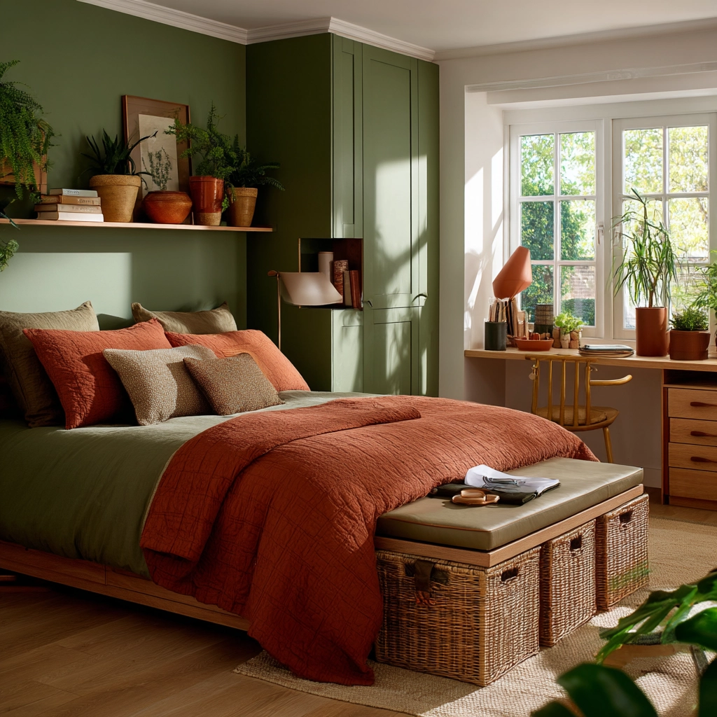 green and terracotta bedroom 35