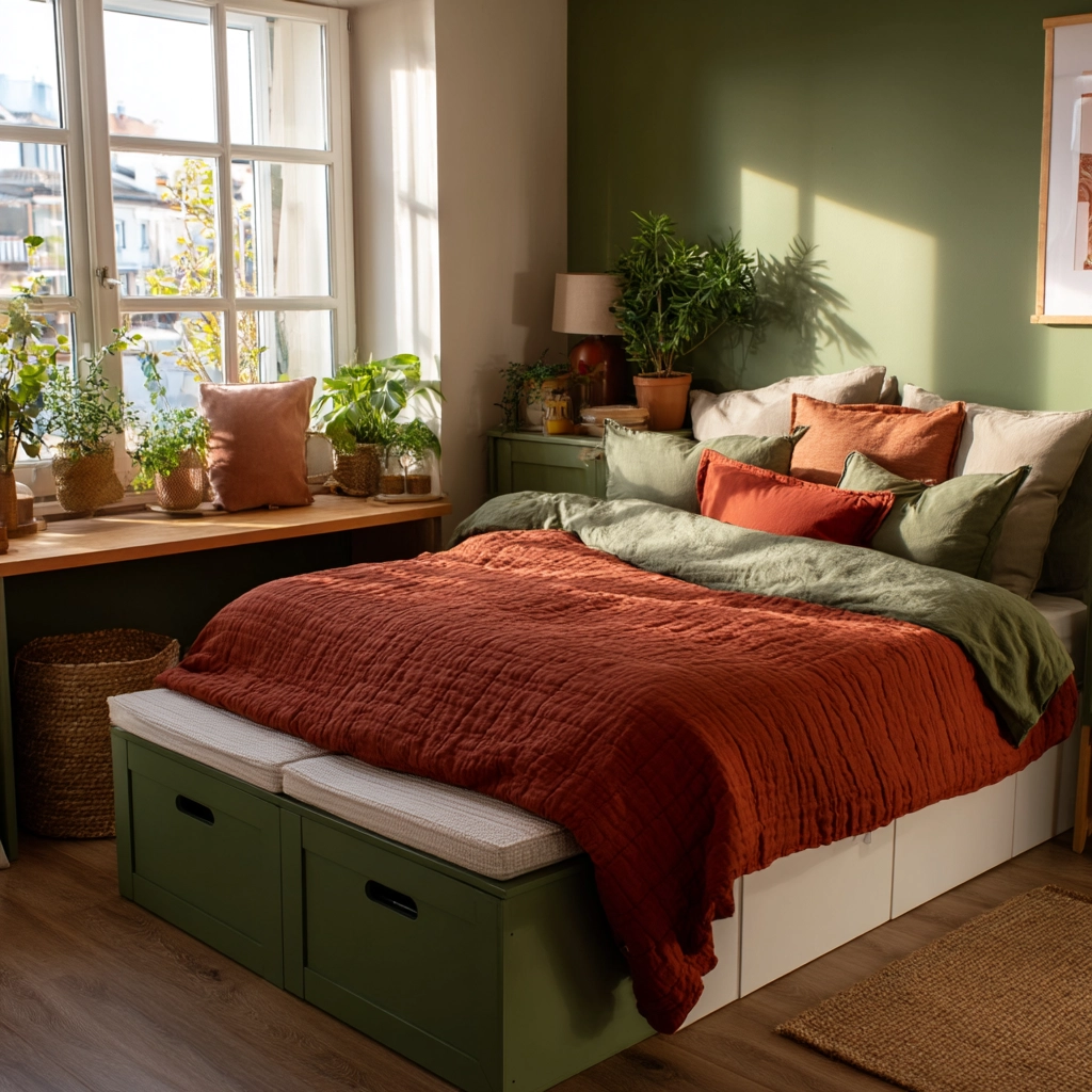 green and terracotta bedroom 36