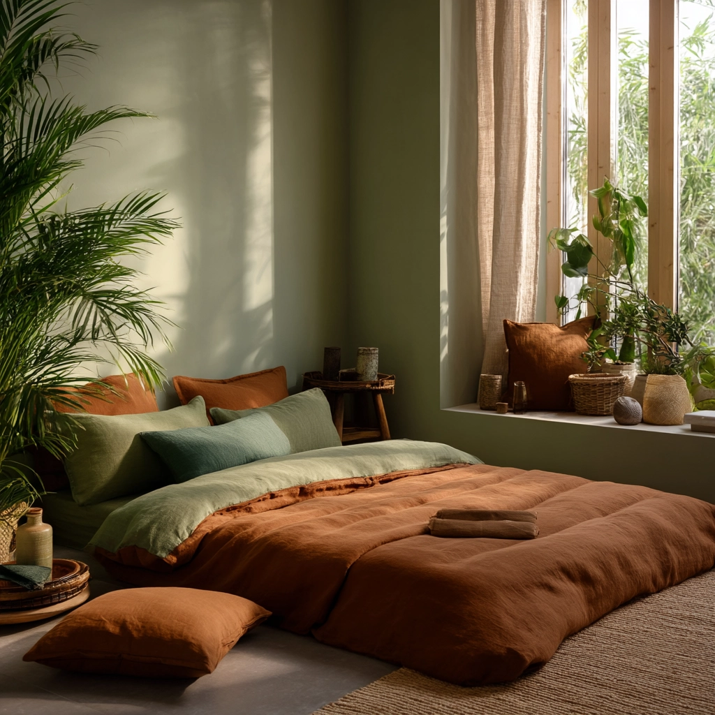 green and terracotta bedroom 37