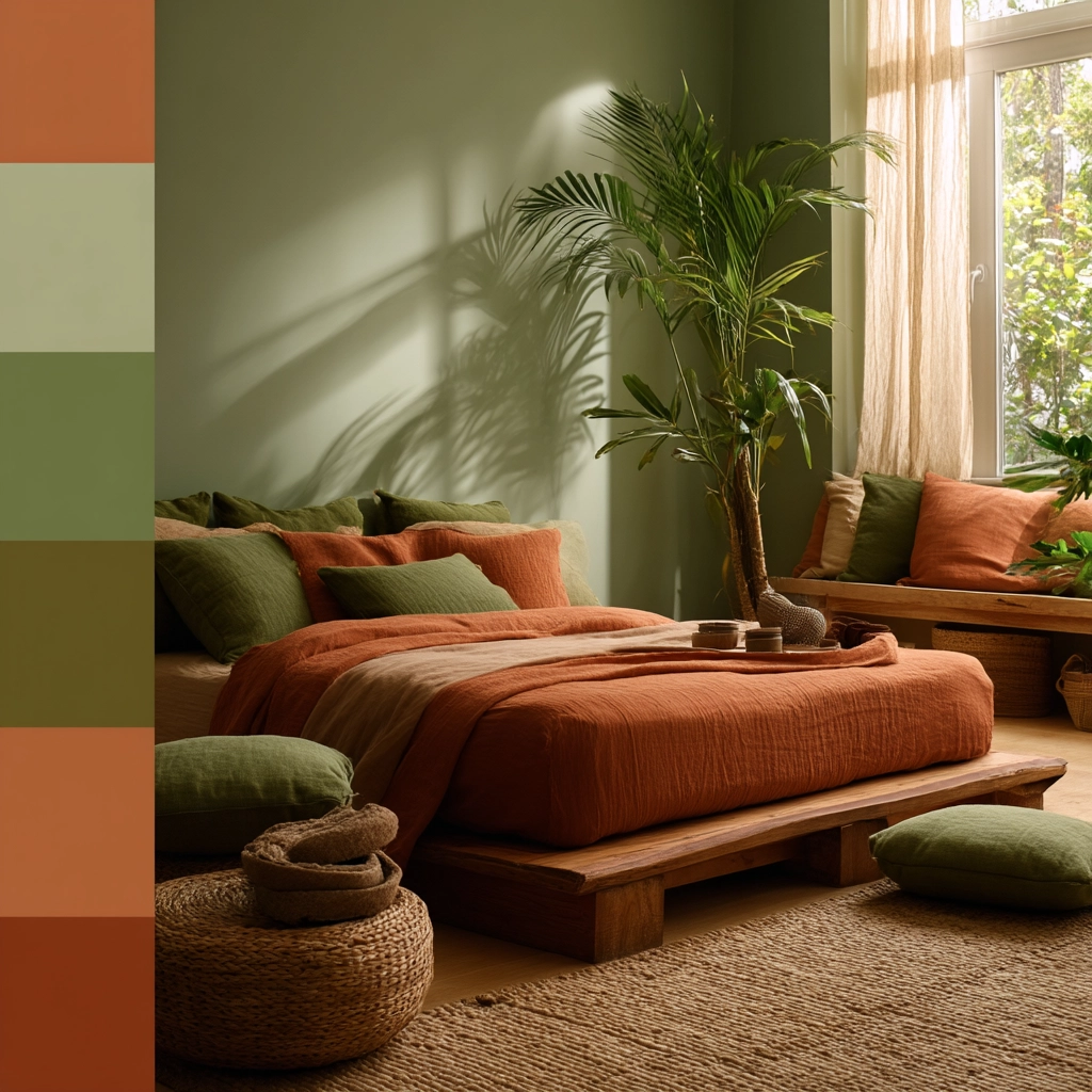 green and terracotta bedroom 38