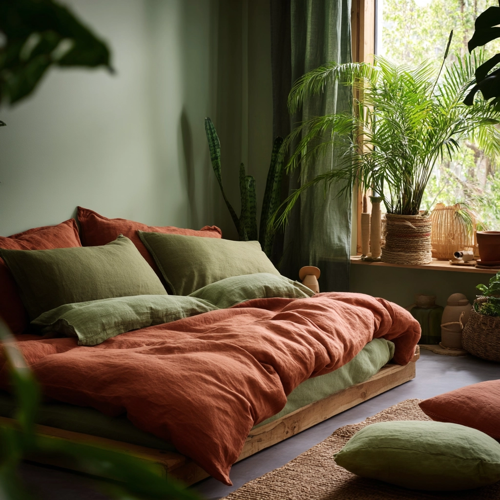 green and terracotta bedroom 39