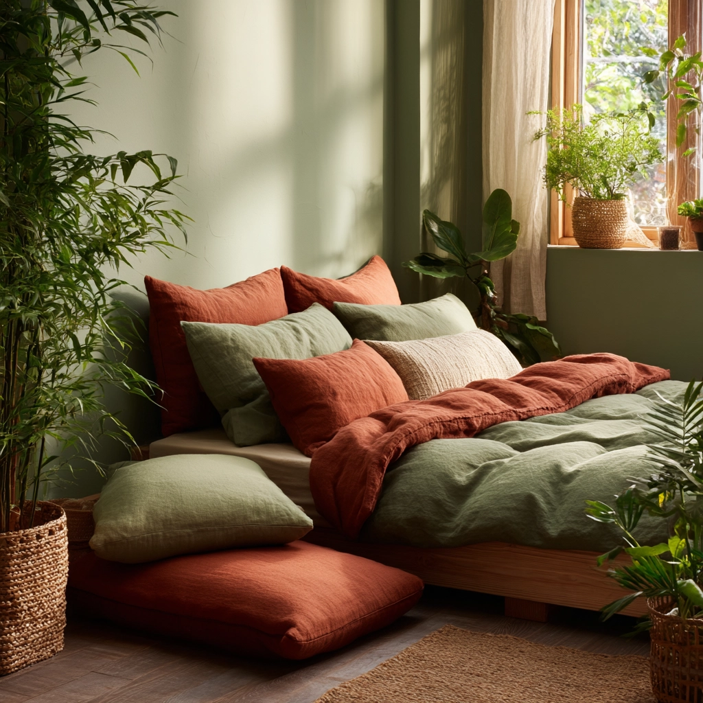 green and terracotta bedroom 40