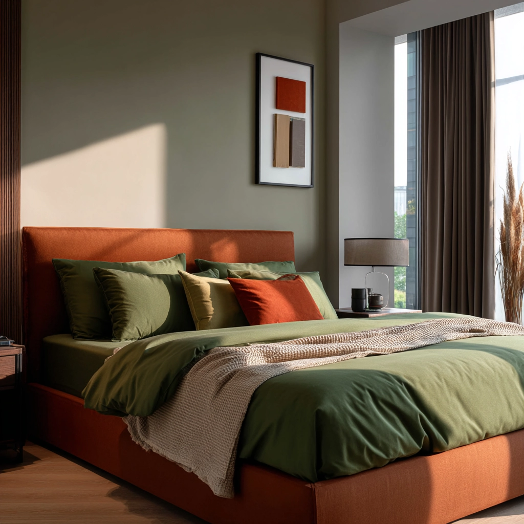 green and terracotta bedroom 41