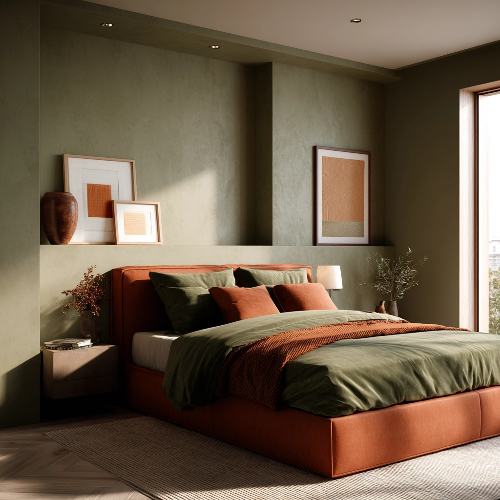 green and terracotta bedroom 43