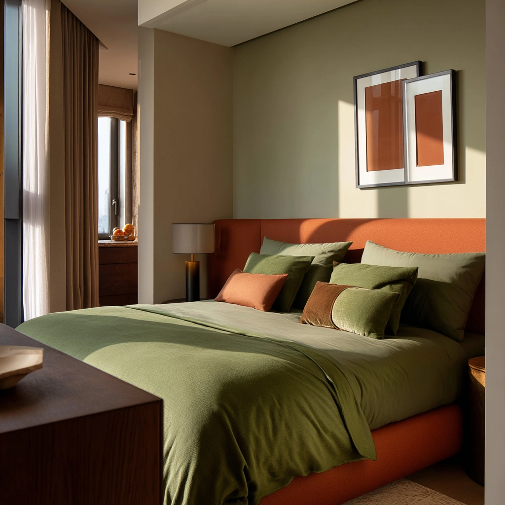 green and terracotta bedroom 44