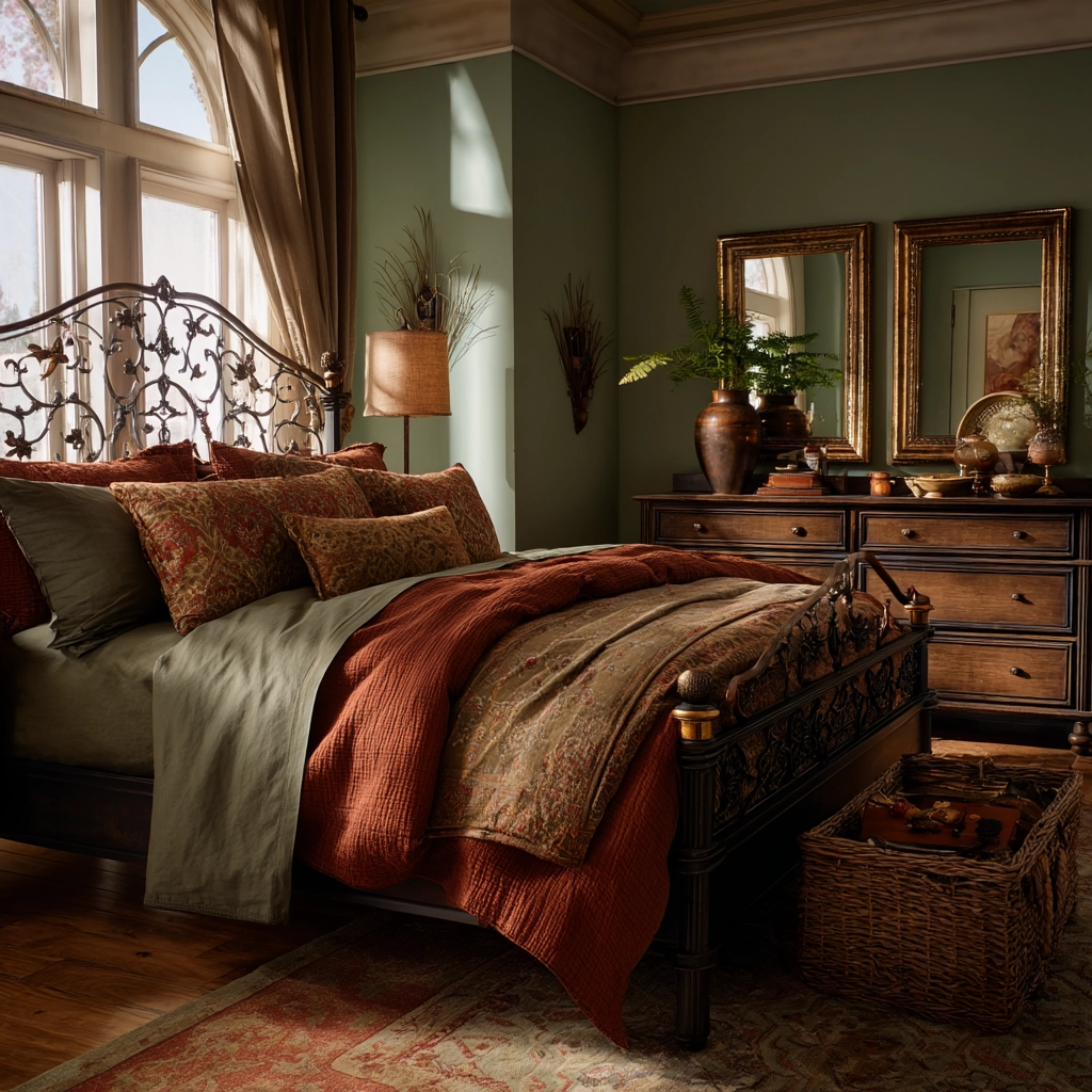 green and terracotta bedroom 45