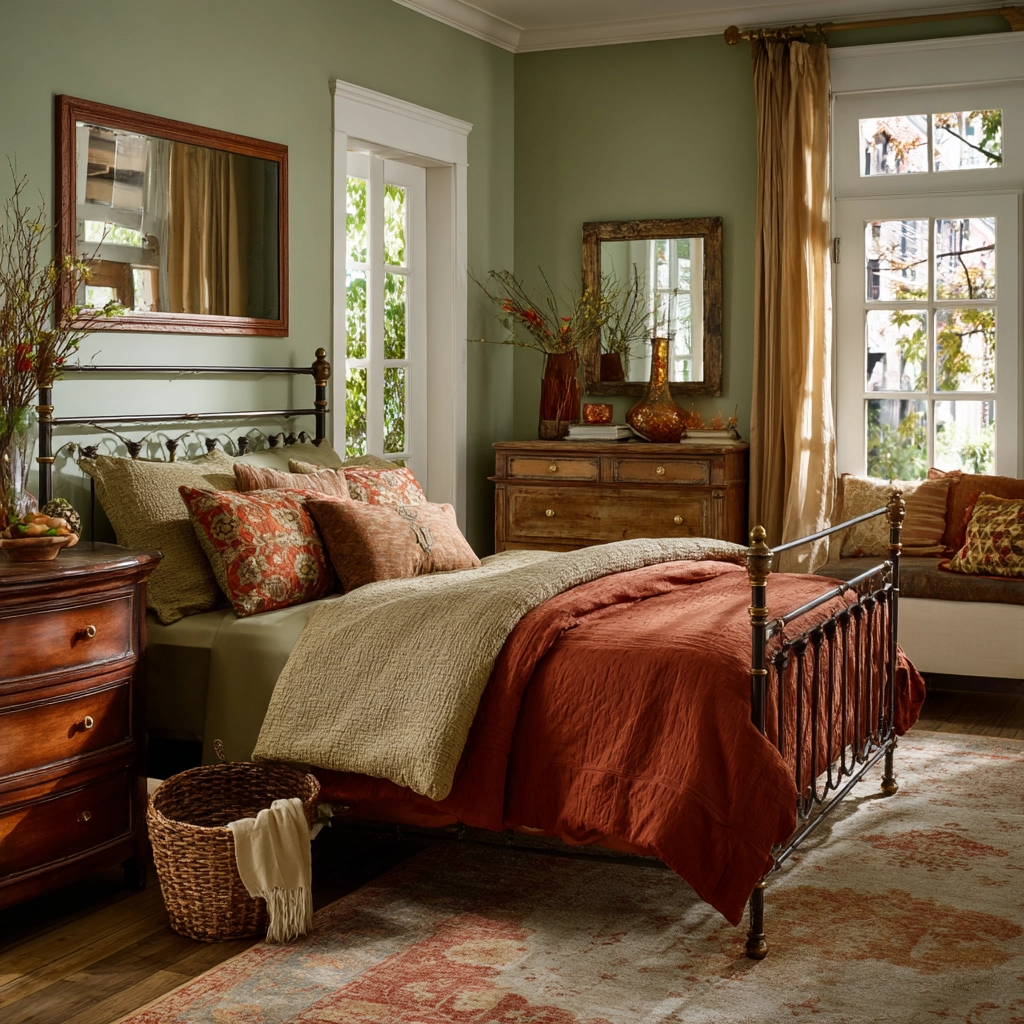 green and terracotta bedroom 46