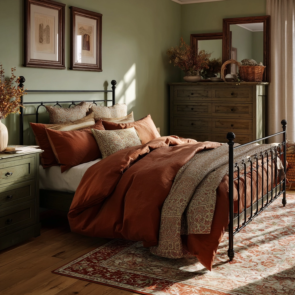 green and terracotta bedroom 47