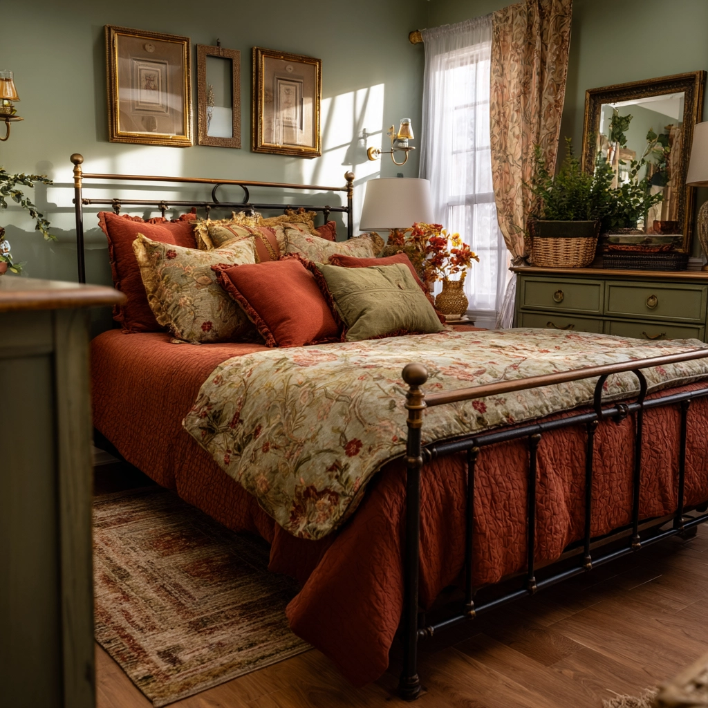 green and terracotta bedroom 48