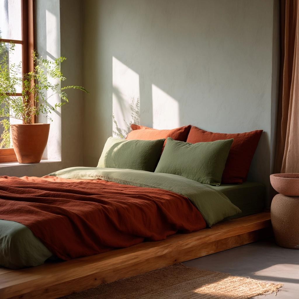 green and terracotta bedroom 49