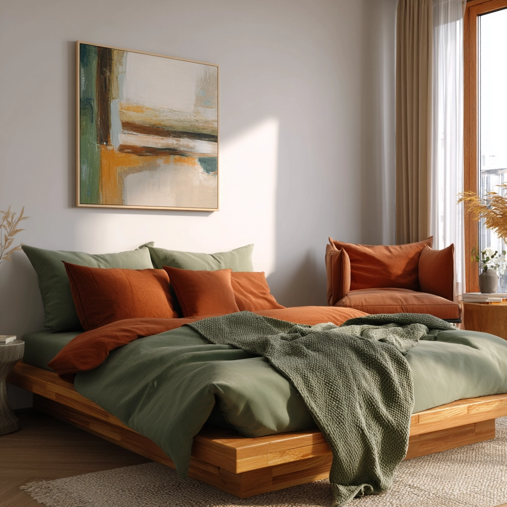 green and terracotta bedroom 5