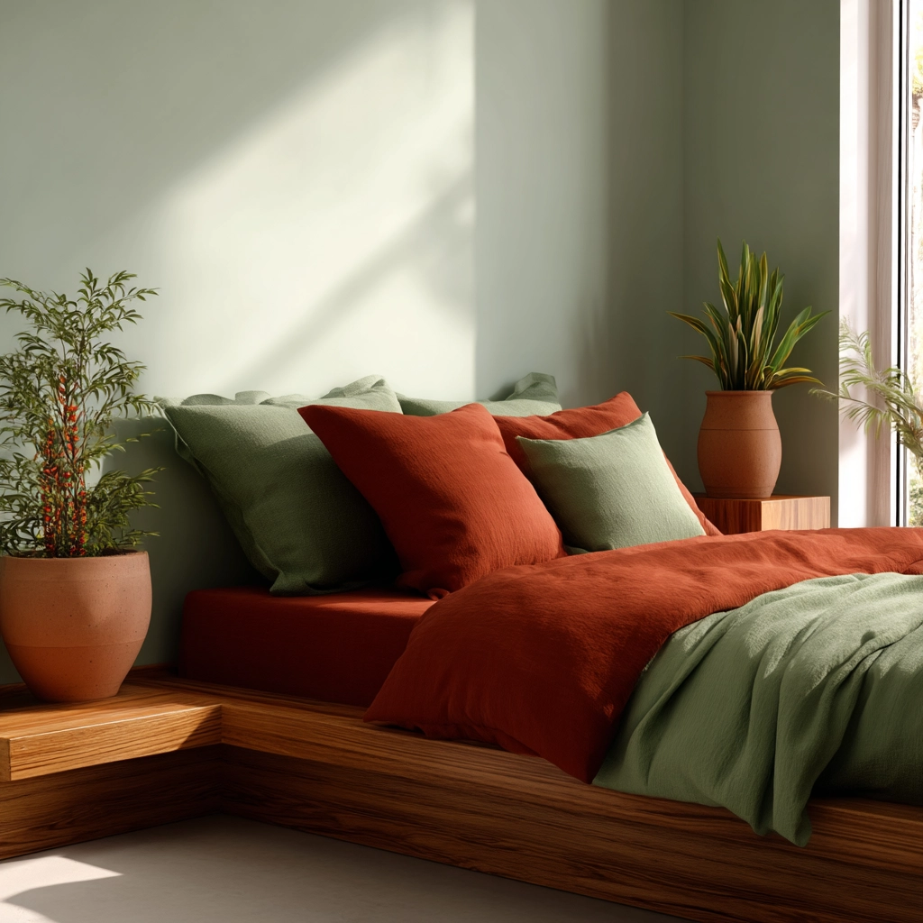 green and terracotta bedroom 50