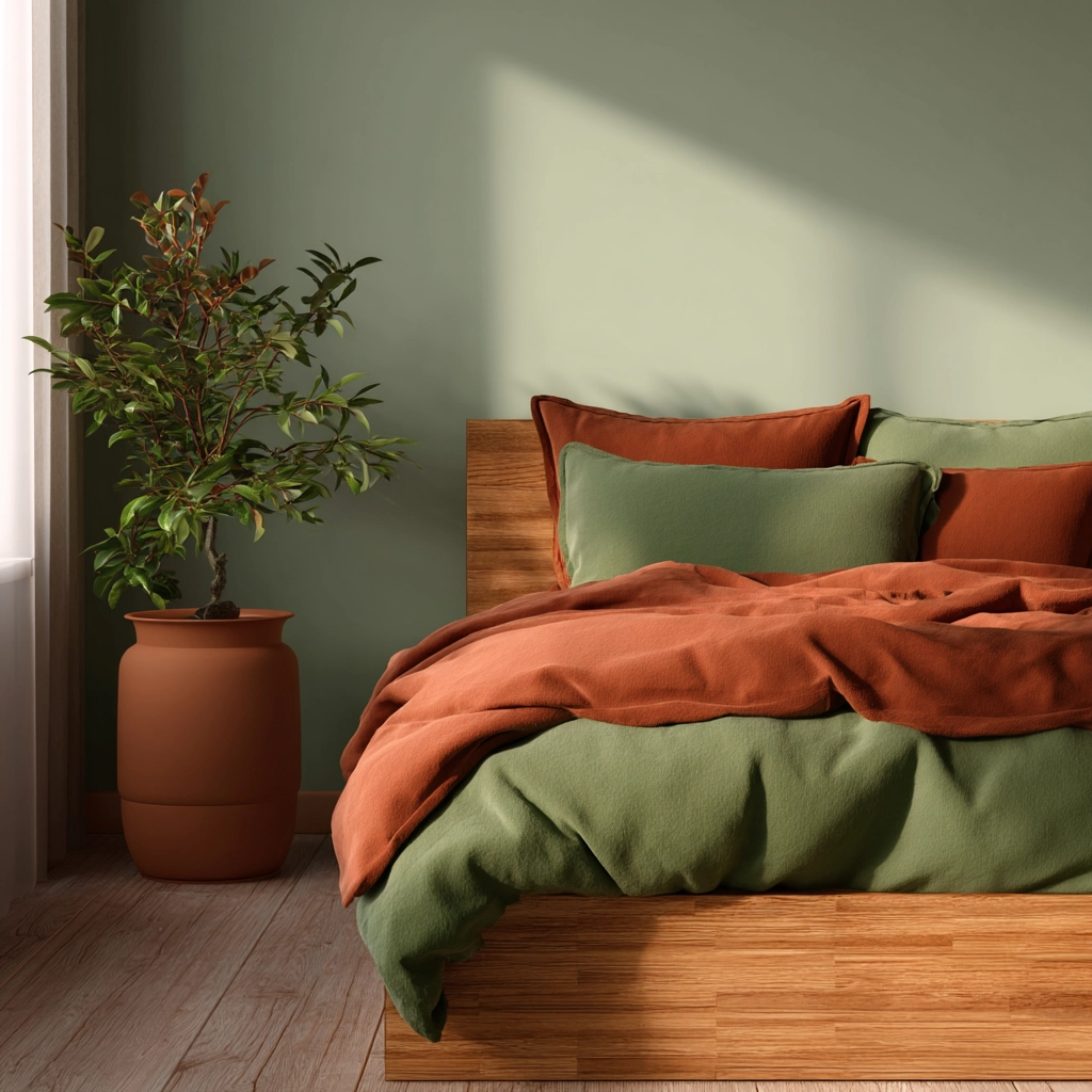 green and terracotta bedroom 52
