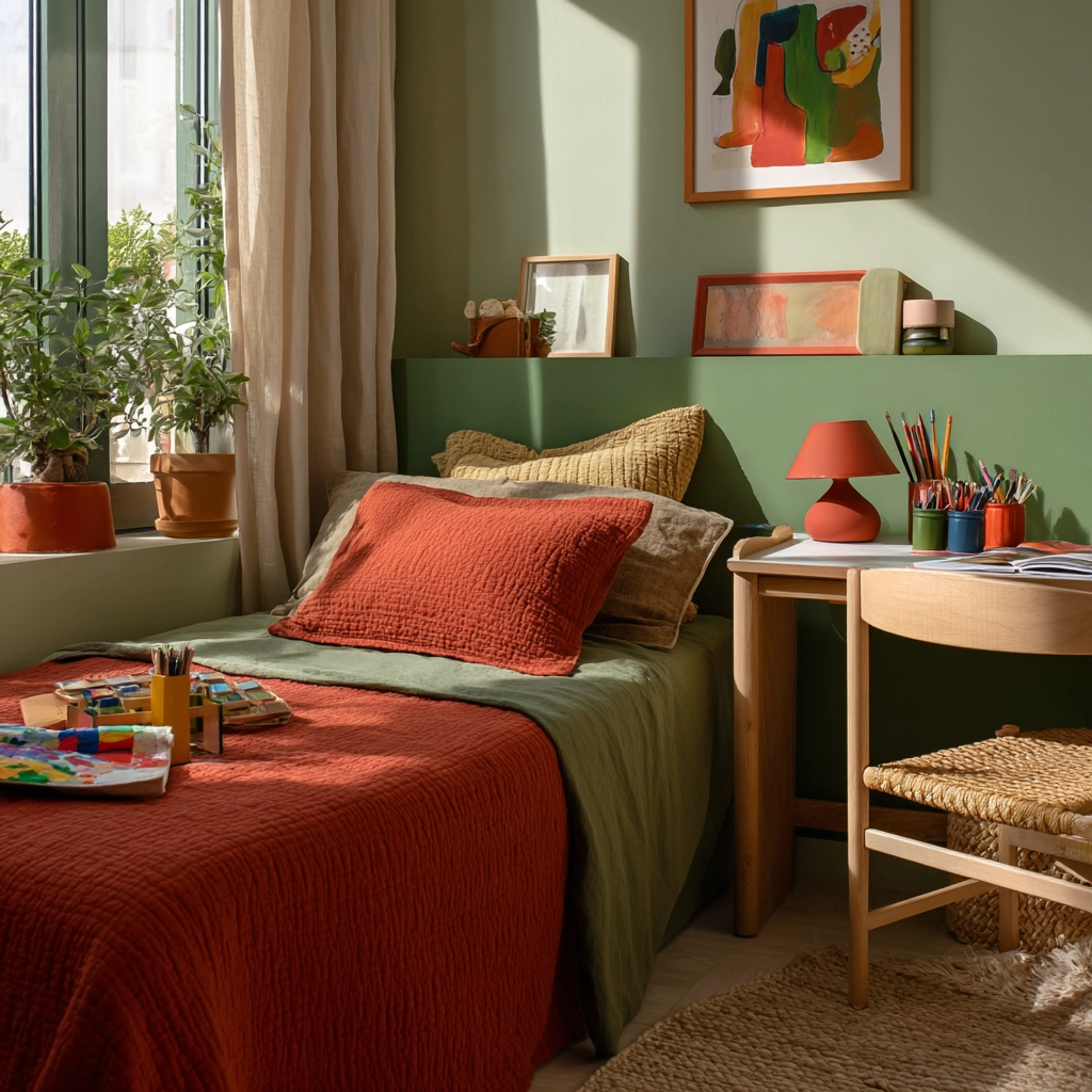 green and terracotta bedroom 54