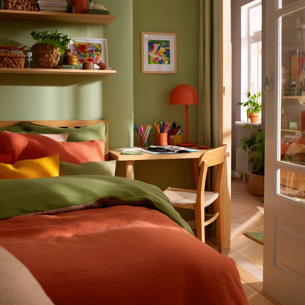 green and terracotta bedroom 56