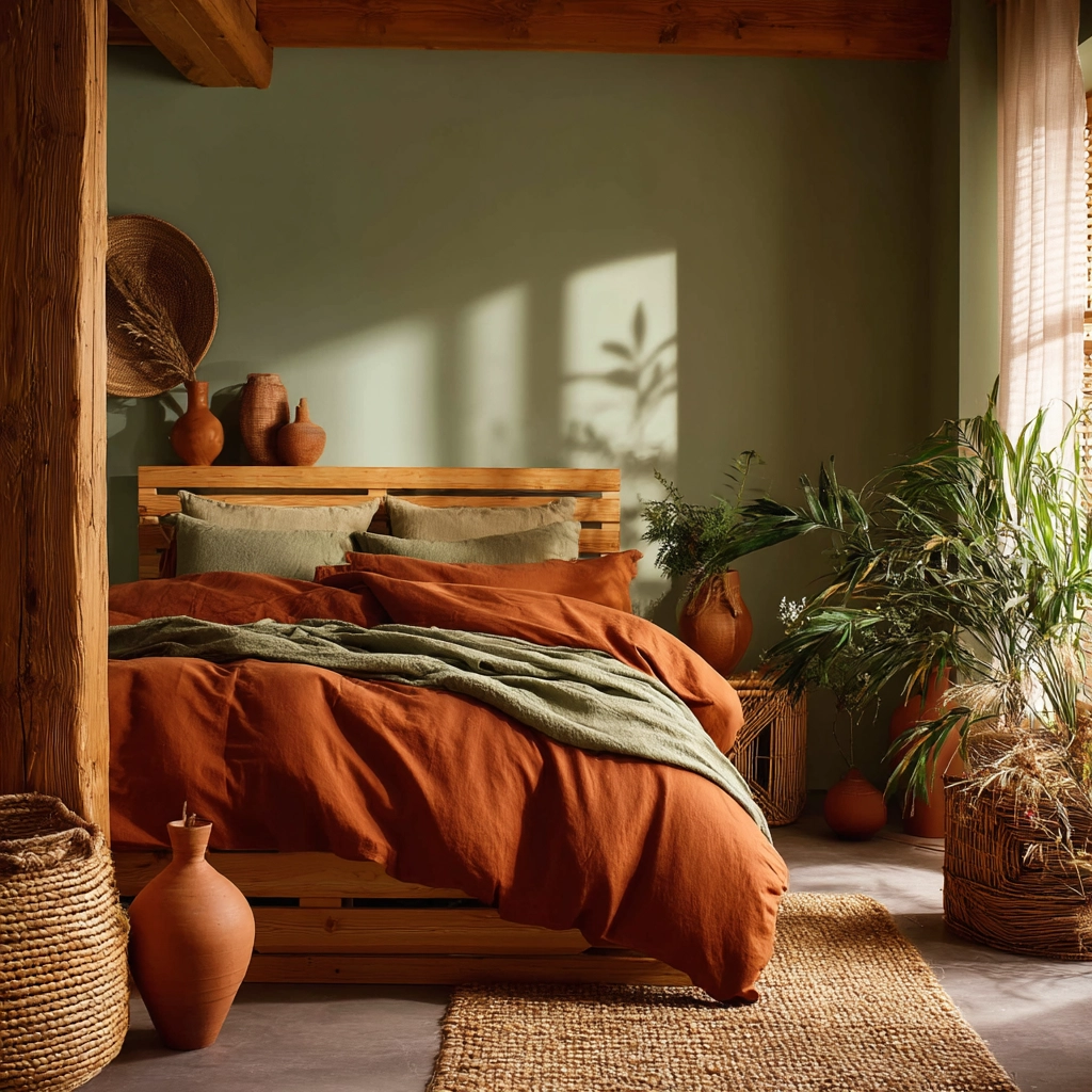green and terracotta bedroom 57