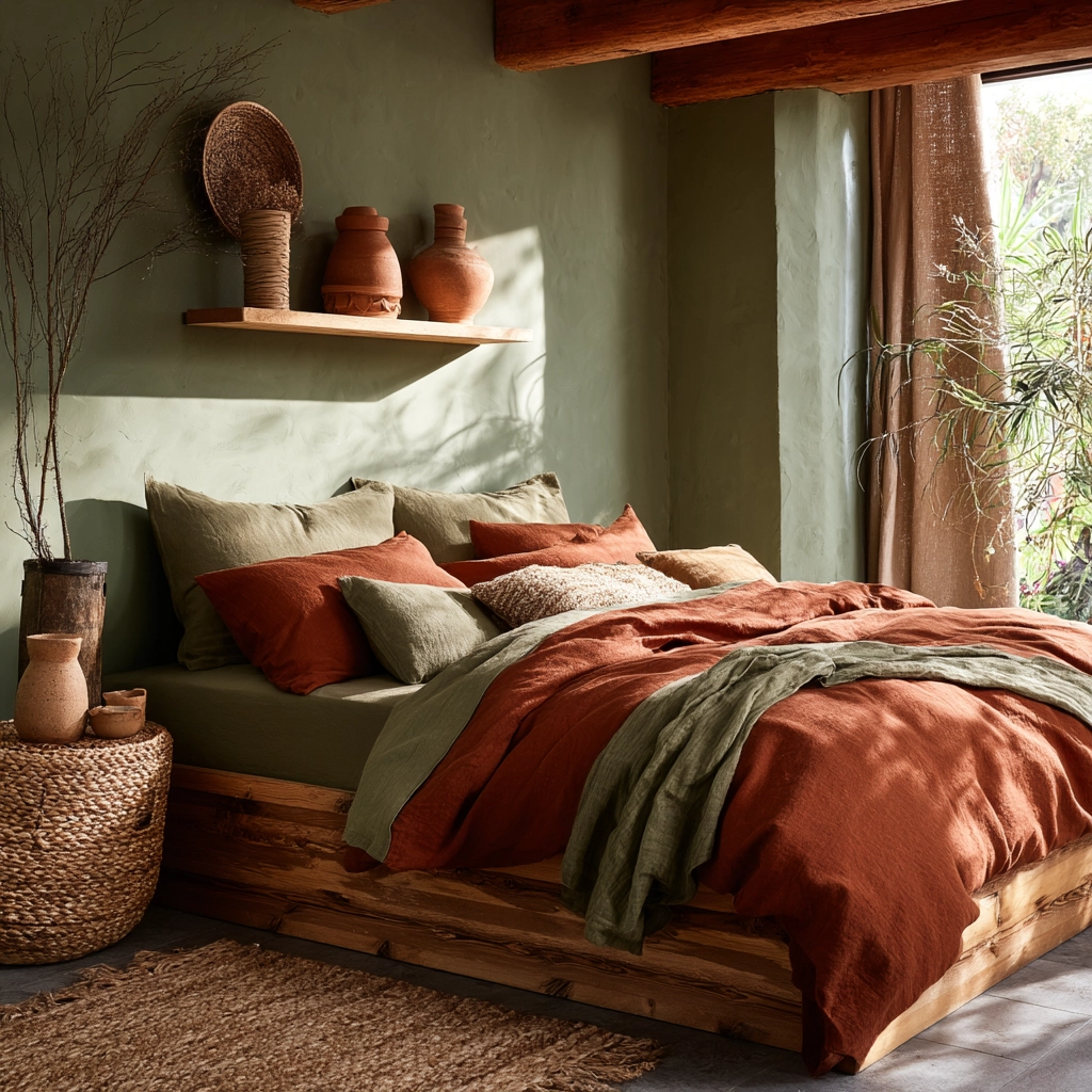 green and terracotta bedroom 58