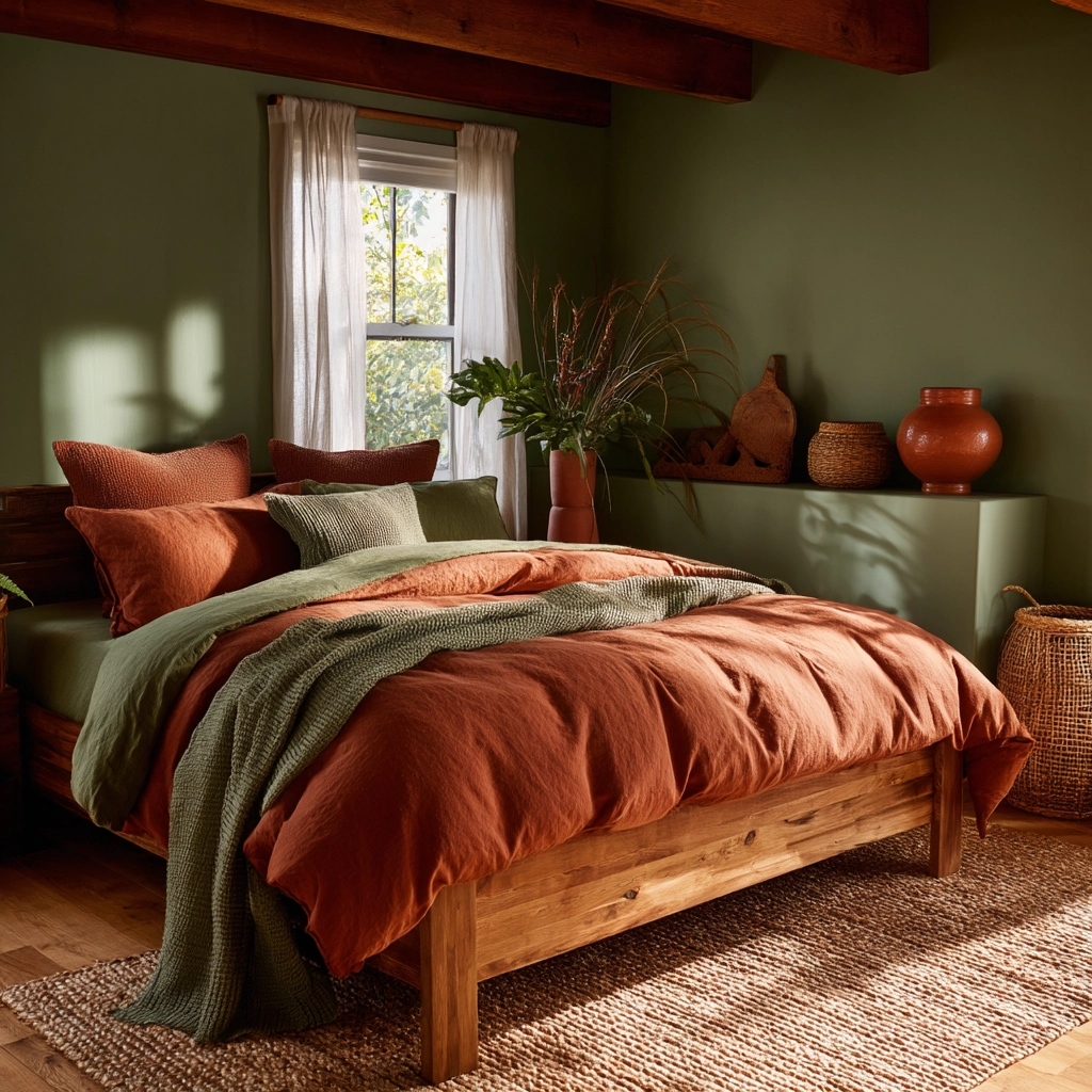 green and terracotta bedroom 59