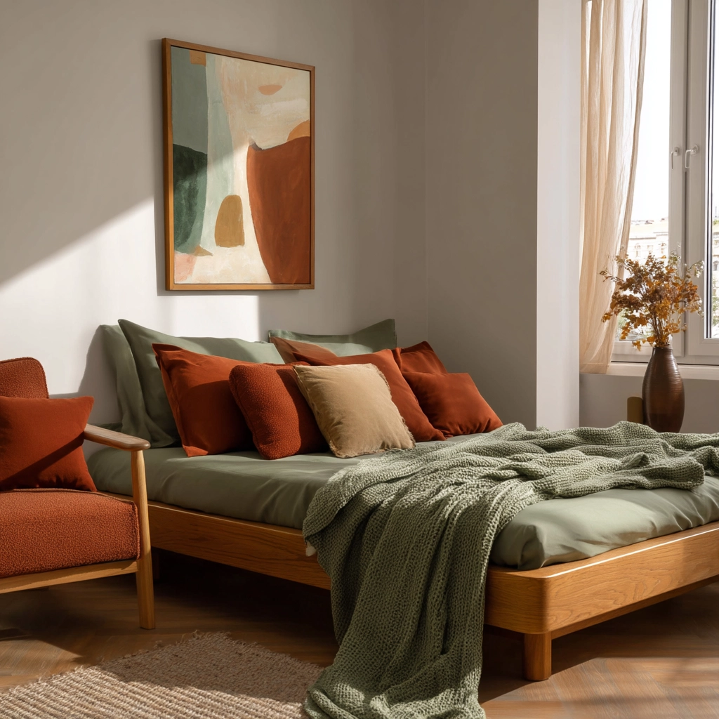 green and terracotta bedroom 6