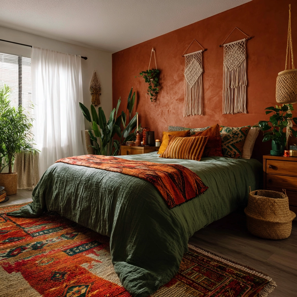 green and terracotta bedroom 9