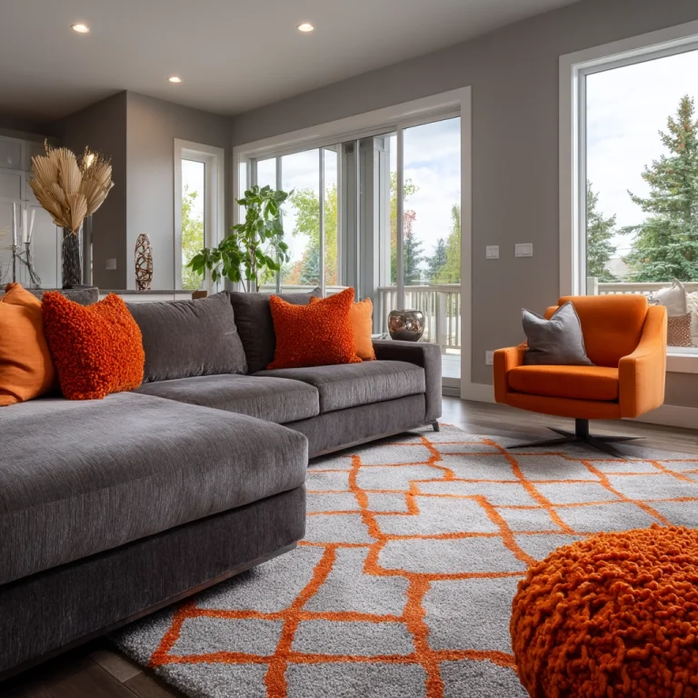 grey and orange living room 1