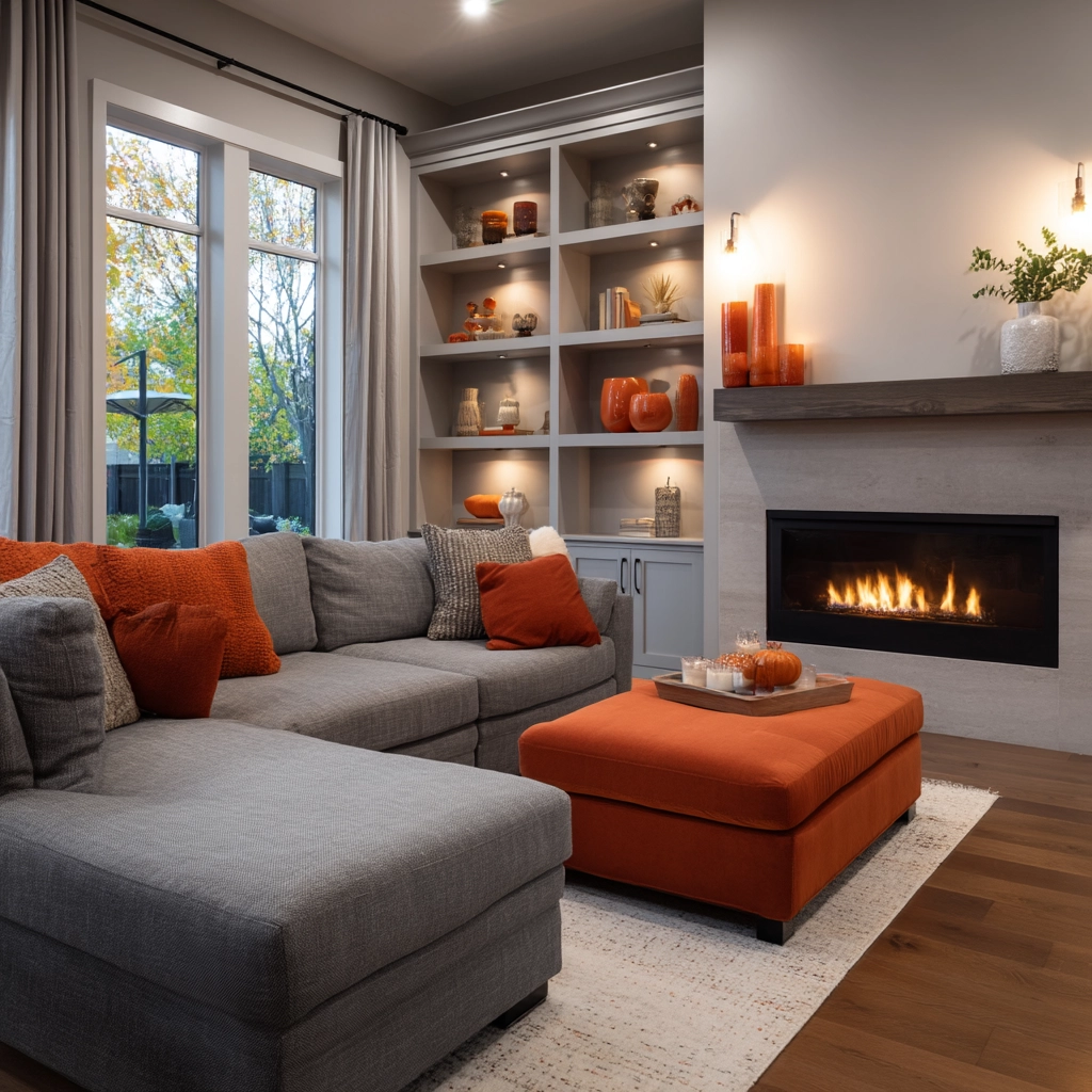 grey and orange living room 10