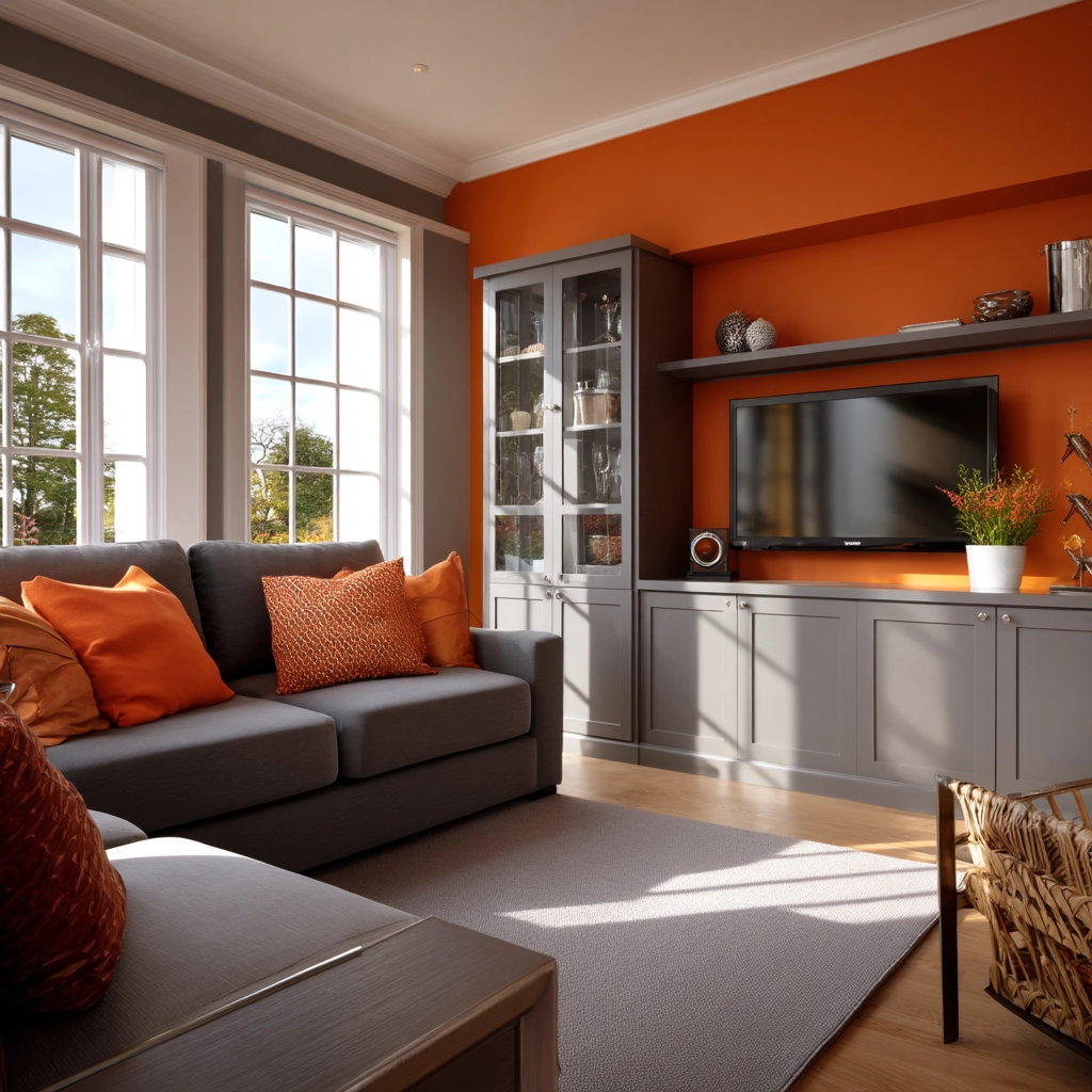 grey and orange living room 14