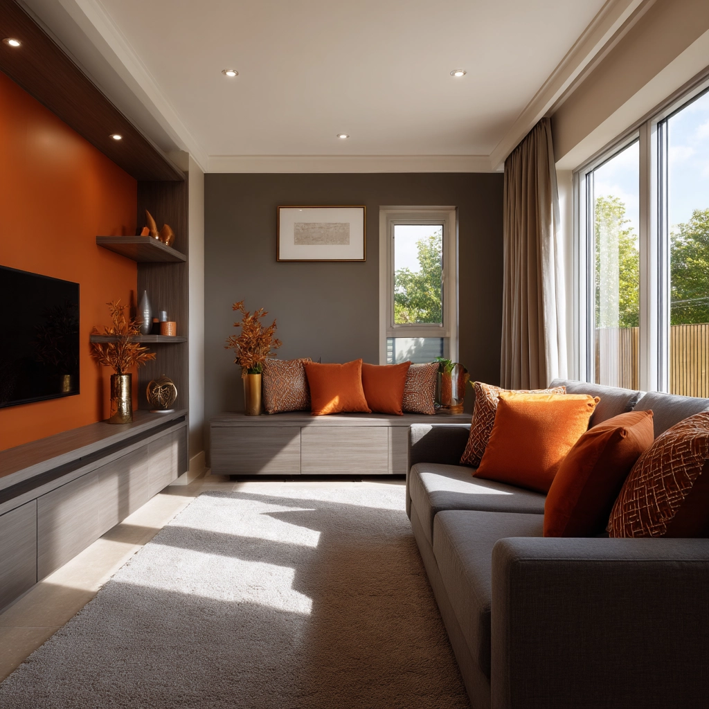 grey and orange living room 15