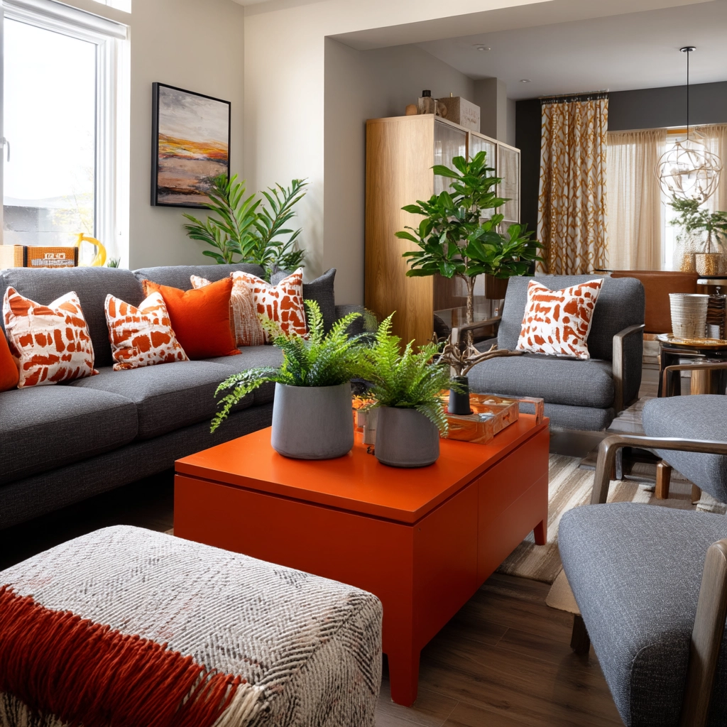 grey and orange living room 19