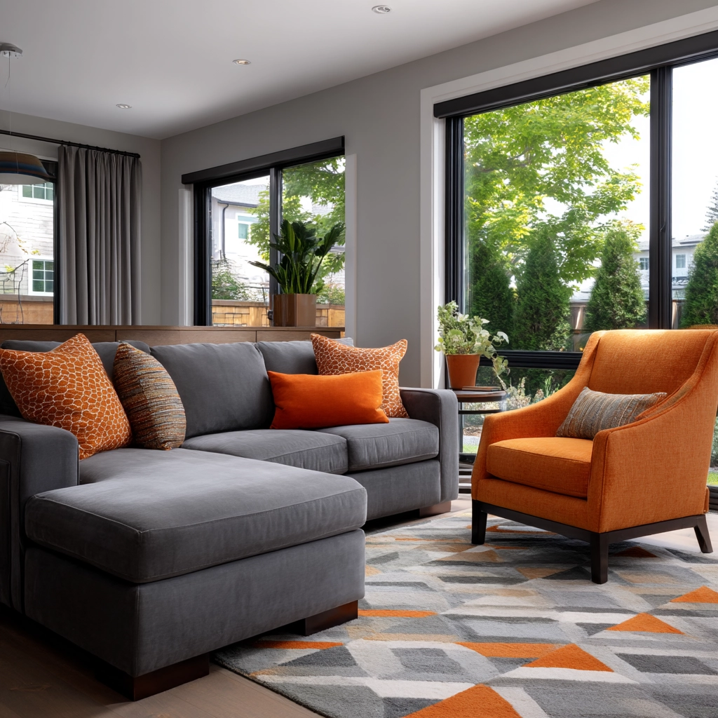 grey and orange living room 2
