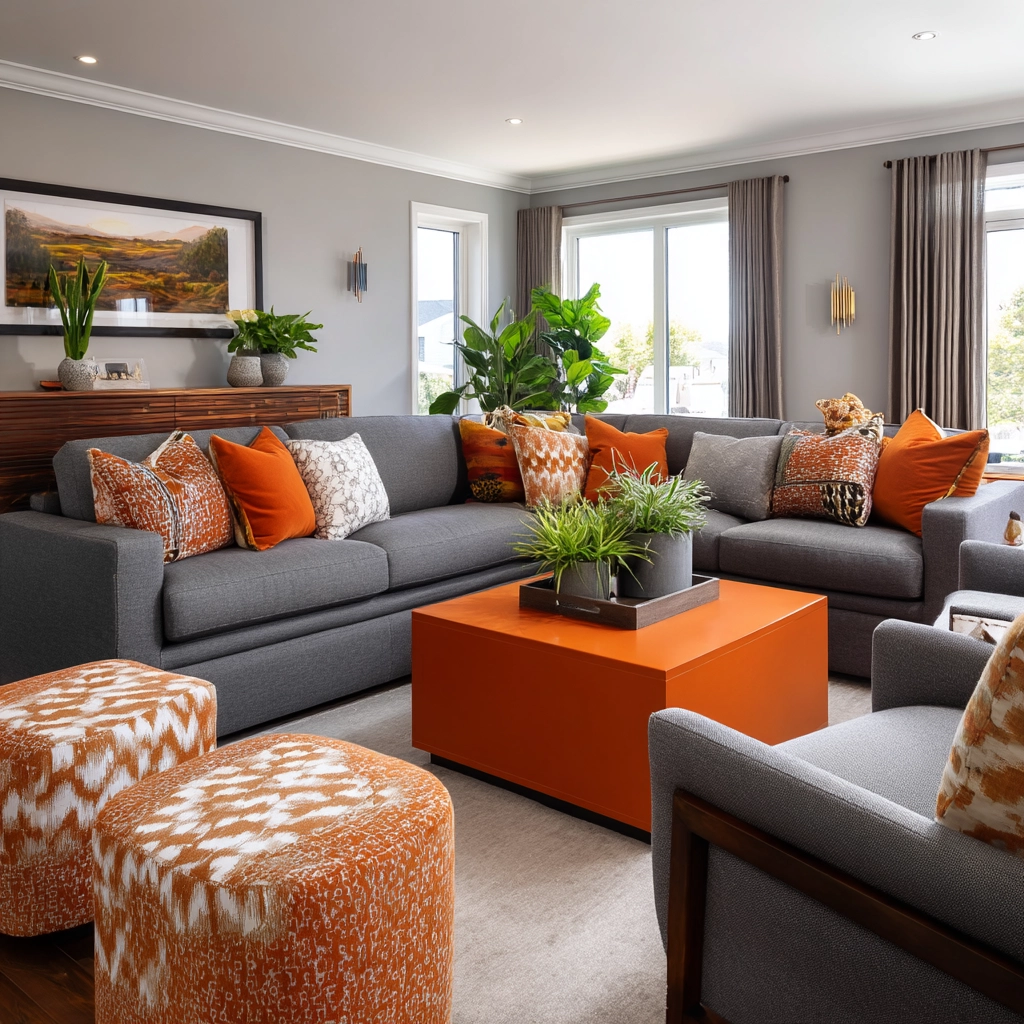 grey and orange living room 20