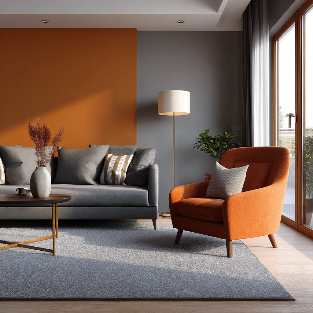 grey and orange living room 23